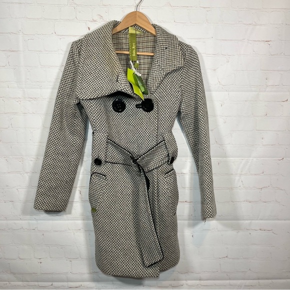 Soia & Kyo Gemma Coat Womens Small Gray Checkered Belted Peacoat Jacket NWT - Picture 1 of 16